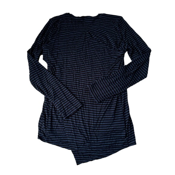 BCBG Maxazria Draped Back Top Size Large Blue & Black Striped Long Sleeve - Picture 2 of 11